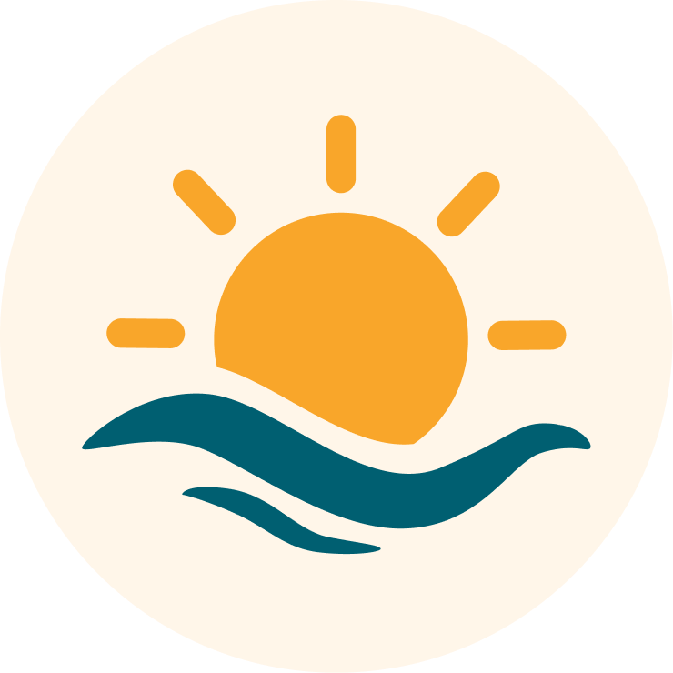 Logo Sampai Pagi: matahari terbit di atas laut